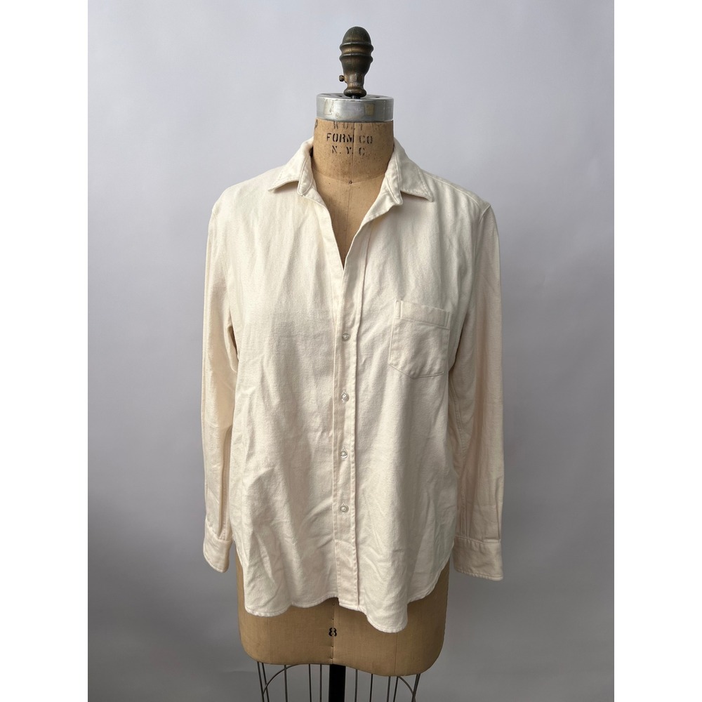 Frank & Eileen Eileen Cotton Flannel Button Down Shirt Cream Ivory XS Italy